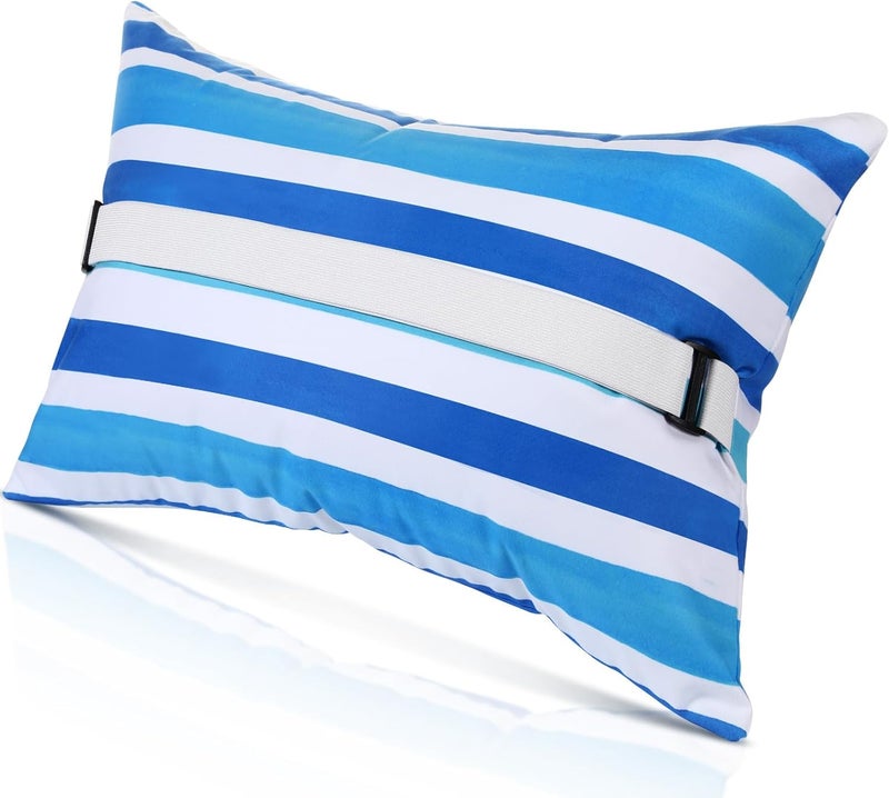 Menkxi 24"x15" Inflatable Beach Pillow with Removable Cover, Beach Chair Backpacking Pillow with Strap Stripe for Summer Sand Pools Travel Vacations(Blue White) - Image 1